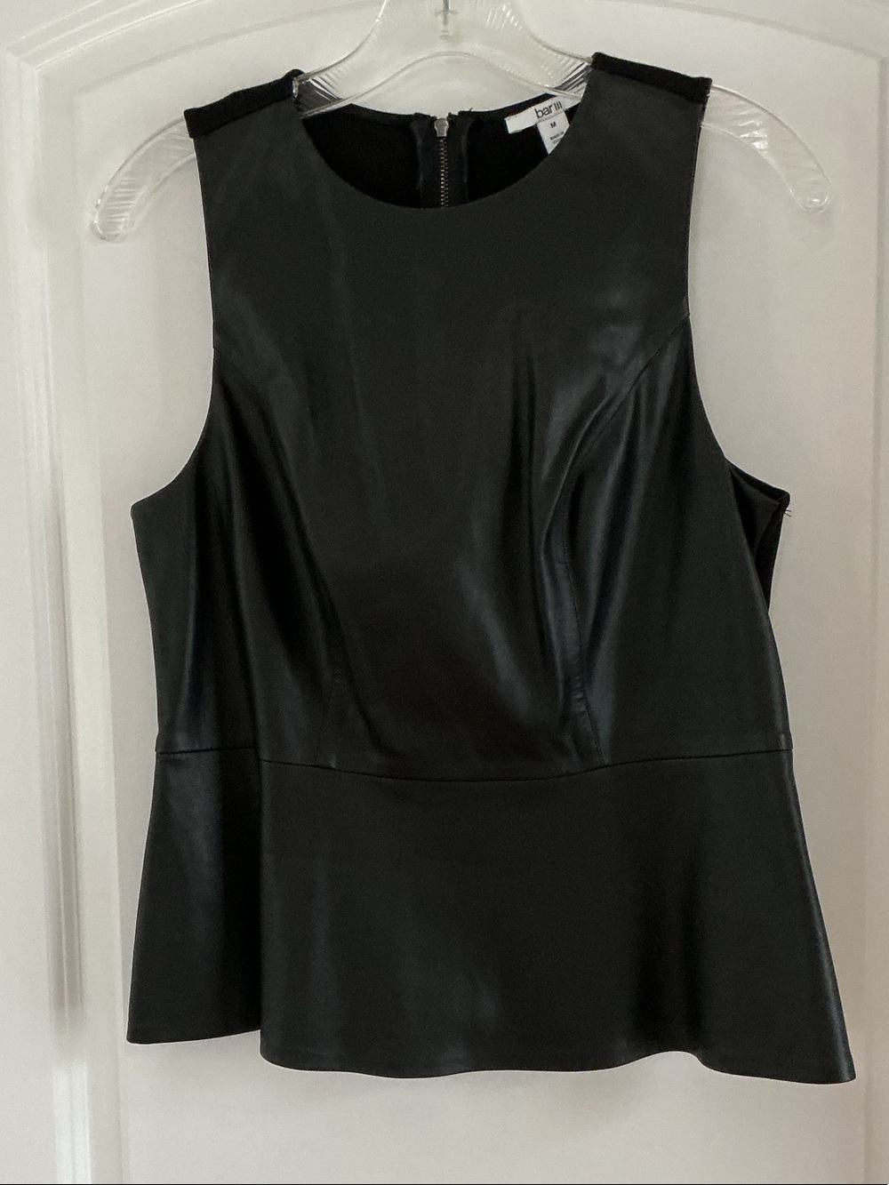 Bar III Black Faux Leather Peplum Tank Top